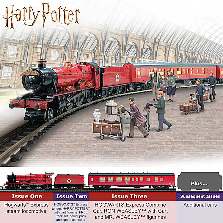HARRY POTTER HOGWARTS Express Illuminated Electric Train Collection With Hand Painted Figurines 14 piece HO Gauge Track Set