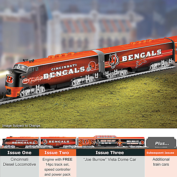 Cincinnati Bengals Express NFL HO Scale Electric Train Collection Featuring Team Logos And Colors With 14 Piece Track Set