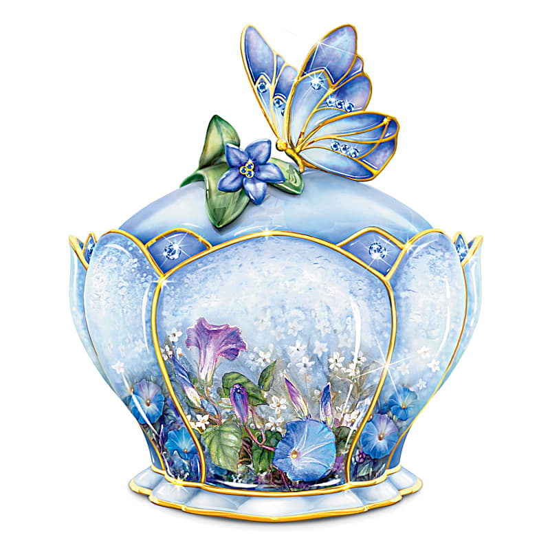Butterfly Floral Art Heirloom Porcelain Music Box