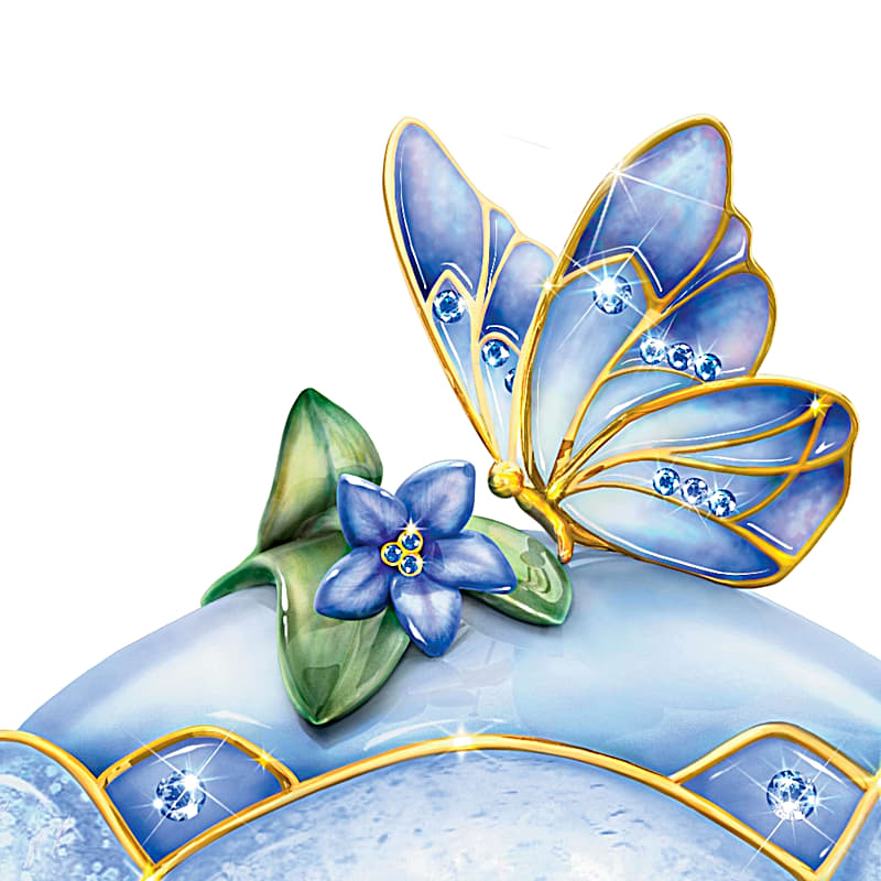 Butterfly Floral Art Heirloom Porcelain Music Box