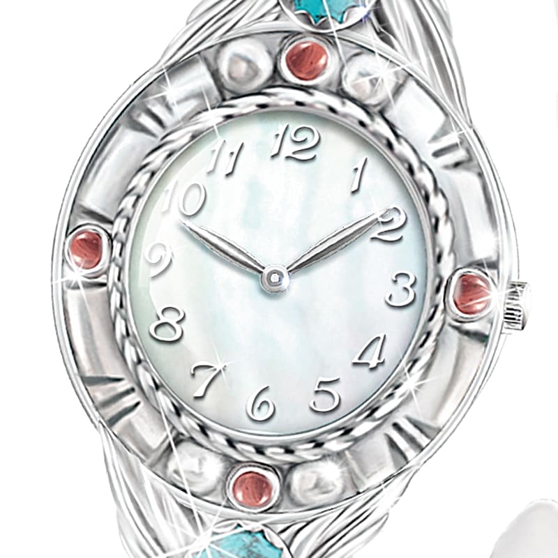 The Bradford Exchange Silver Cuff Watch with Turquoise & Red Accents, new in box Sterling Silver Men main image 3