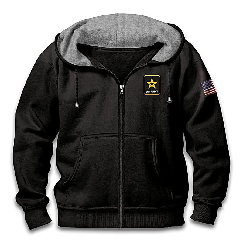 Men's U.S. Army Hoodie – Black Knit Fleece Zip-Up