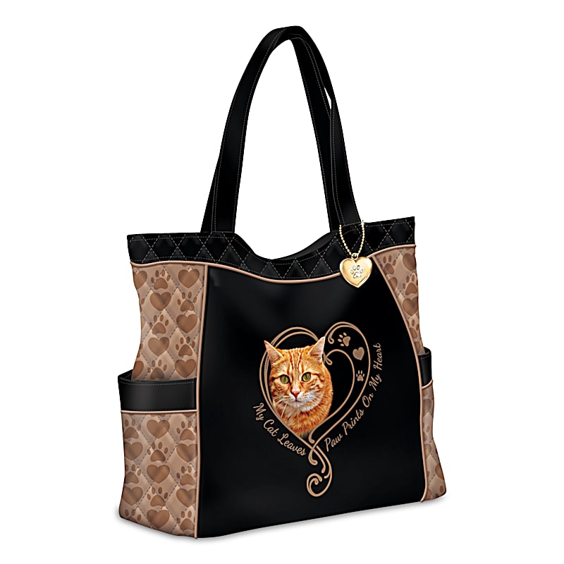 Paw Prints On My Heart Cat Womens Quilted Tote Bag