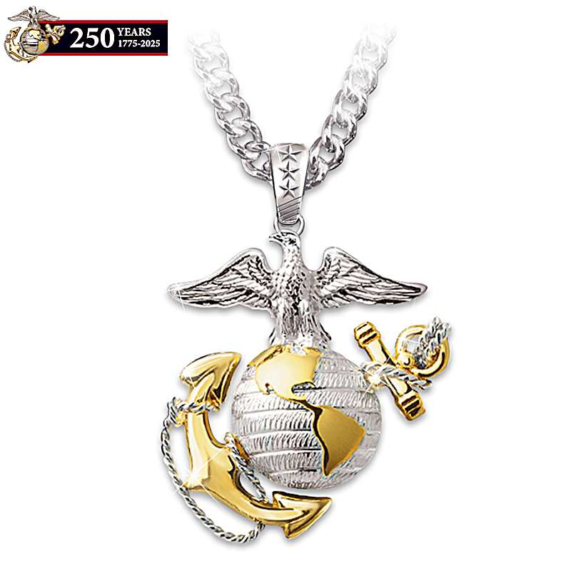 USMC Strong Necklace: 24K Gold Accents And Sculpted Emblem