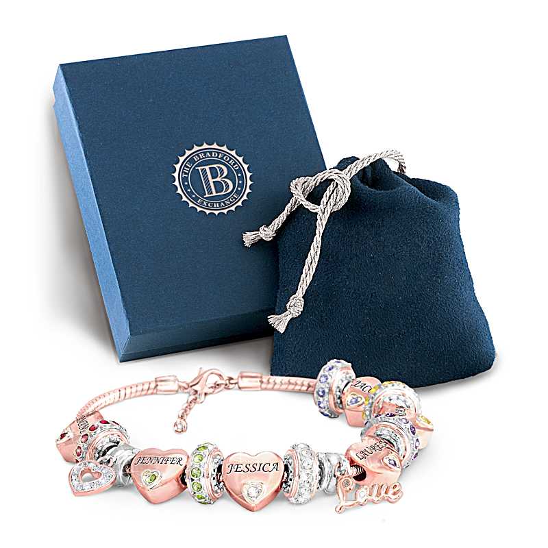 CoolJewelry 'Love Mom' Heart Charm With Pink Simulated Birthstone - Bead For Bracelets, Gift For Mother