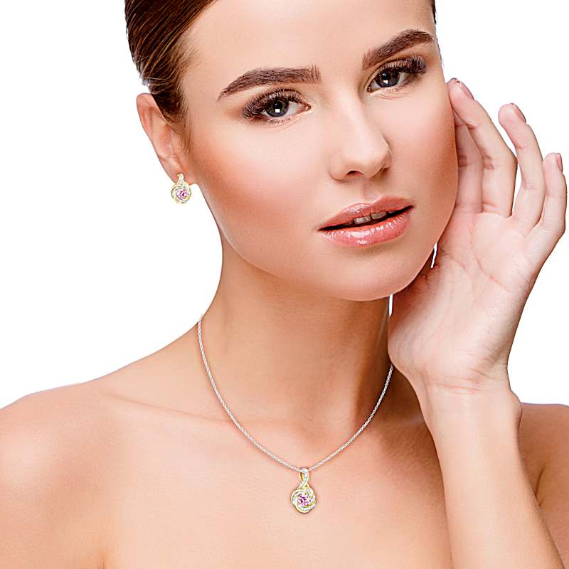 Women's Birthstone Jewelry Set - Sterling Silver Heart Necklace & Stud Earrings, Gemstone Gift
