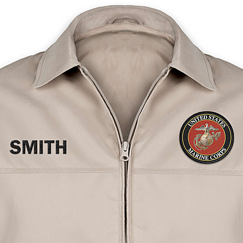U.S. Marines Mens Tan Jacket With A USMC Emblem Patch And
