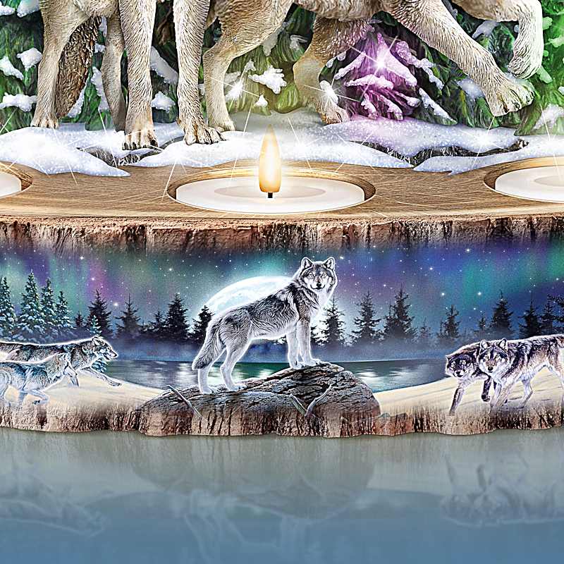 Guardians Of The Night Wolf Centerpiece With LEDs And Flameless