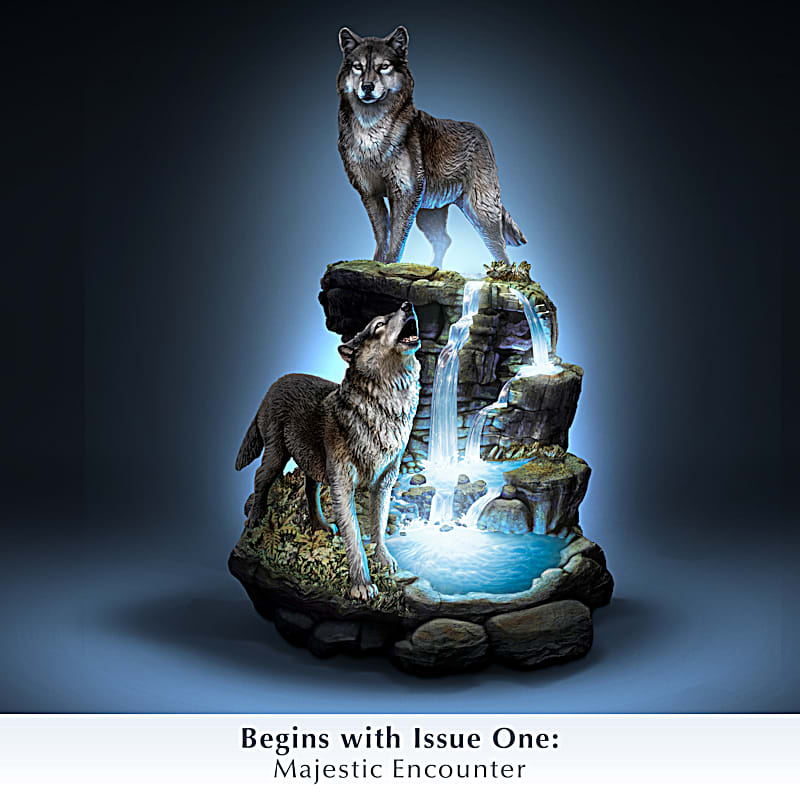 Cascading Waters Illuminated Wolf Sculpture Collection