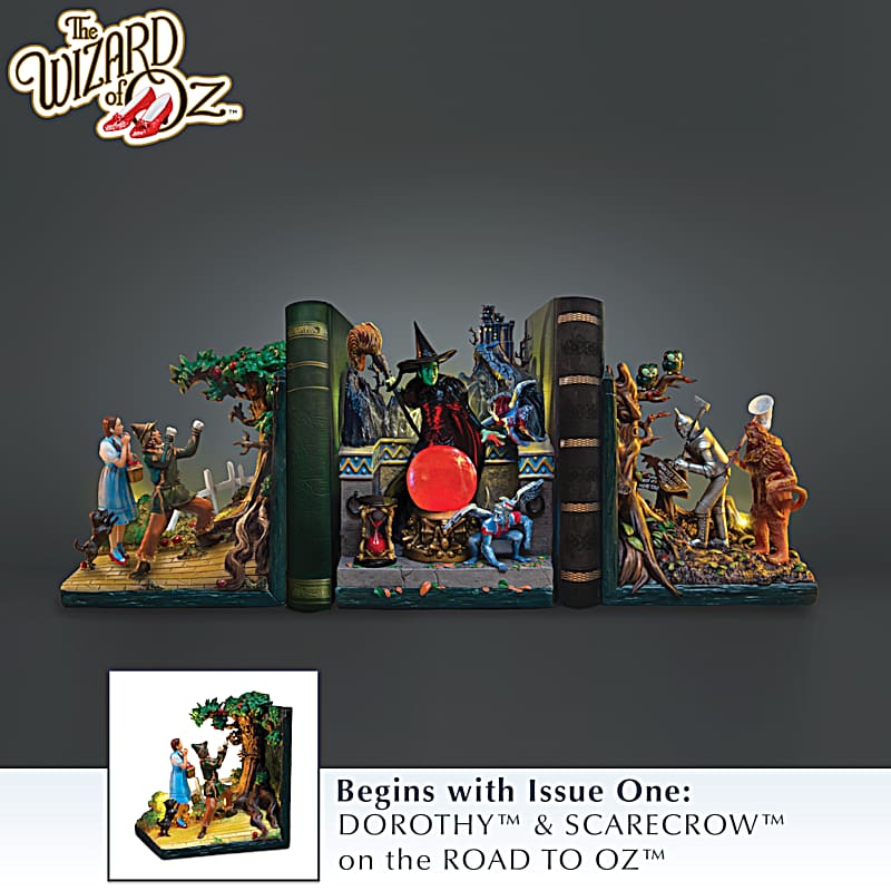 THE WIZARD OF OZ Illuminated Bookends With Sculpted Scenes
