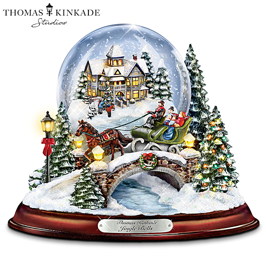 Thomas Kinkade Jingle Bells Illuminated Musical Christmas Snowglobe