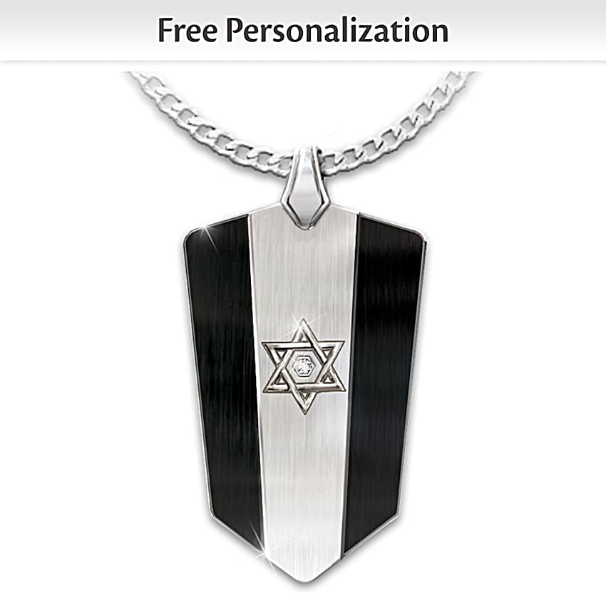 Star Of David Personalized Diamond Mens Pendant Necklace