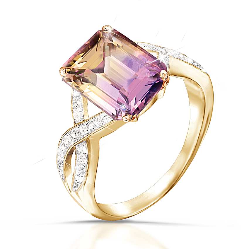 Sunset Oasis 18K Gold-Plated Ametrine And Diamond Ring