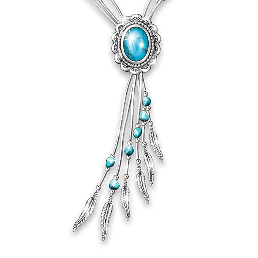 Womens Southwest-Inspired Liquid Silver Turquoise Necklace And