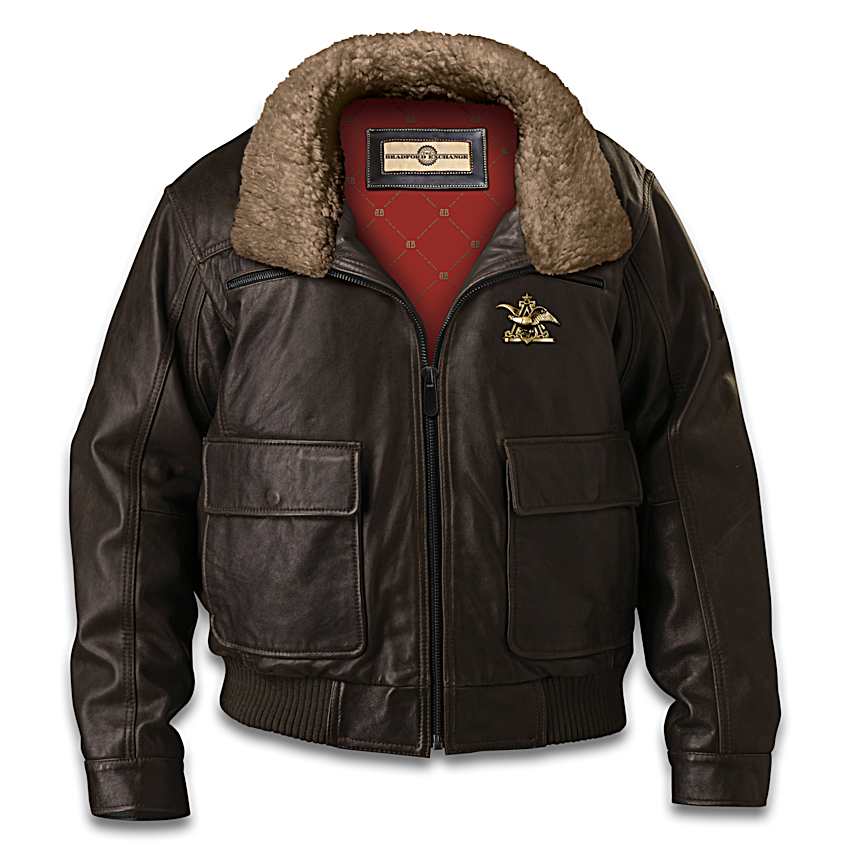 Budweiser Mens Leather Bomber Jacket