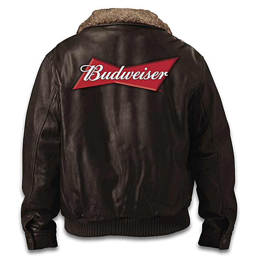 バドワイザーレザージャケット L budweiser Budweiser Mens Leather Bomber Jacket