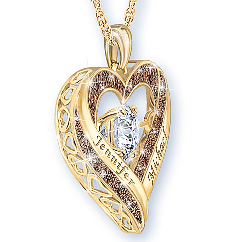 Endless Love Personalized Womens Heart-Shaped White Topaz & Mocha