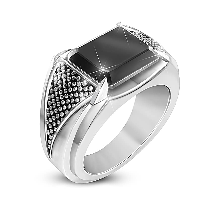 SAAD Sterling Silver Onyx Ring 約19mm Reign Of Power Mens Stainless Steel Ring Featuring An Emerald-Cut