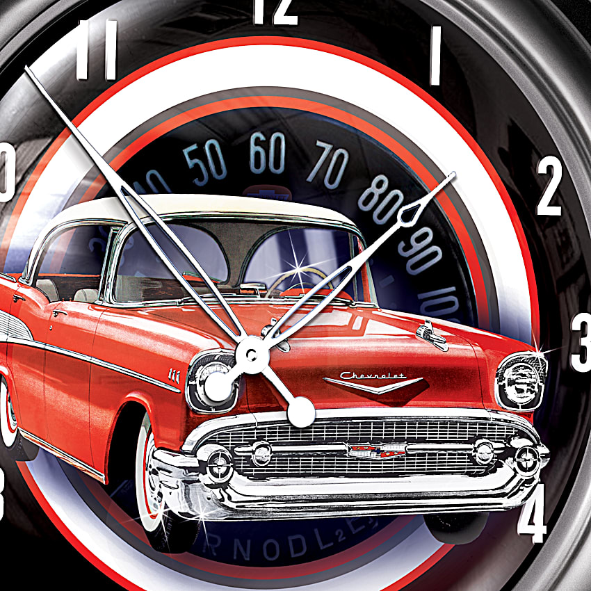 Classic Chevrolet Bel Air Illuminated Atomic Wall Clock Featuring