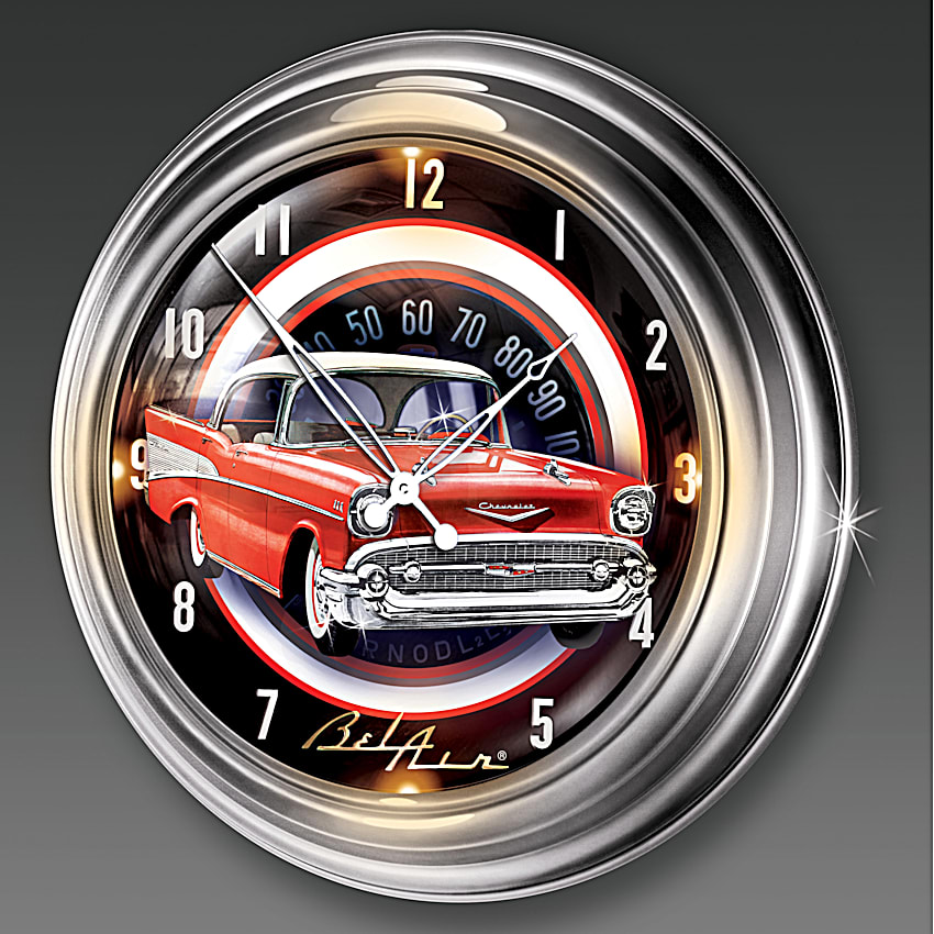 インテリア時計 CHEVROLET `57 CHEVY RETRO ALARM CLOCK Classic Chevrolet Bel Air Illuminated Atomic Wall Clock Featuring