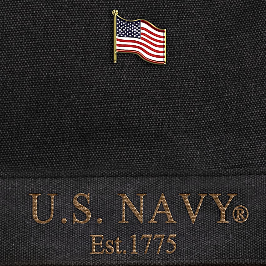 U.S. Navy Black Canvas Backpack Featuring An Embroidered U.S. Navy