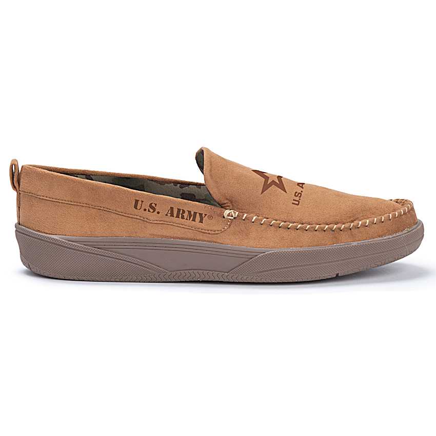The Bradford Exchange U.S. Army Pride Men\'s Faux Suede Moccasin Sleepers- Size 9 Patriotic Pride Mens Tan Faux Suede Moccasins Featuring An  main image 3