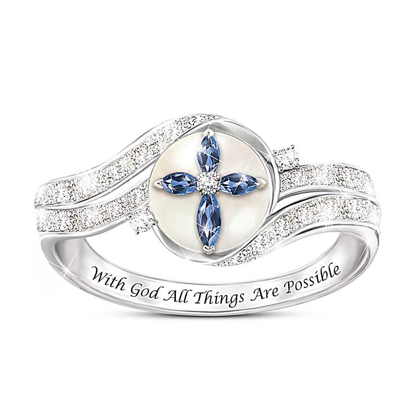Cultured Freshwater Pearl Ring With Topaz Accents And 4 Lab Grown