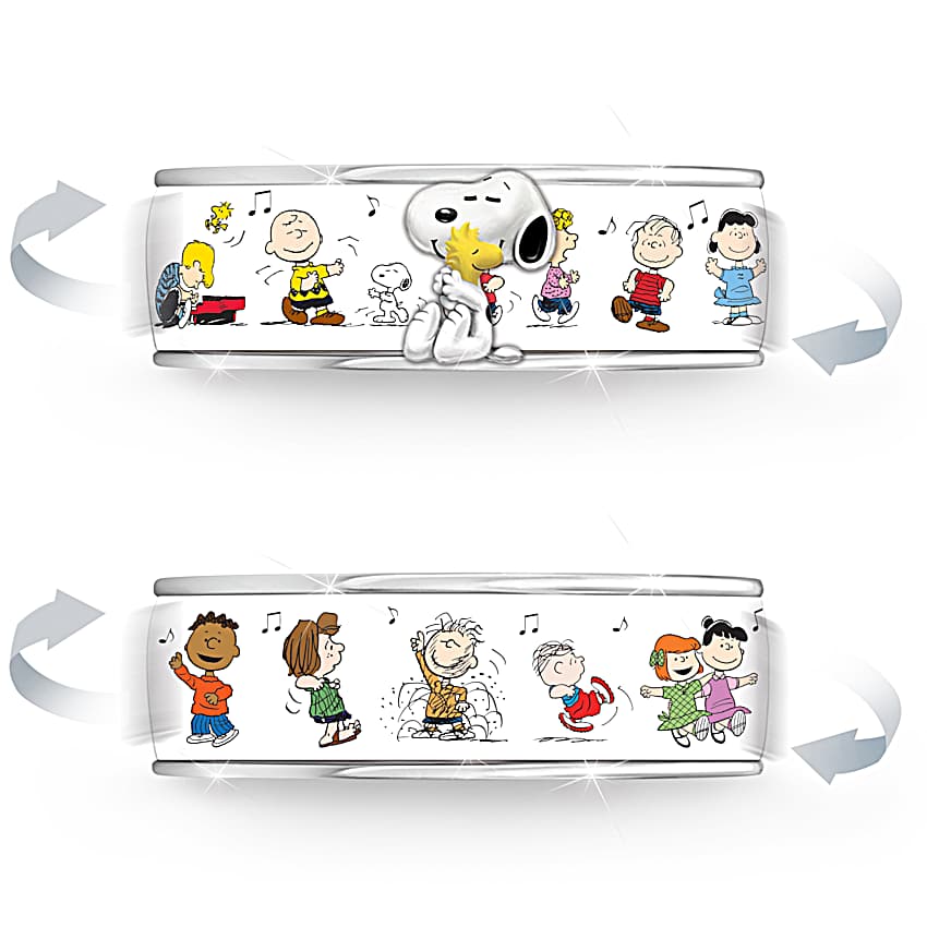 PEANUTS Happiness Womens Sterling Silver Plated Spinning Ring