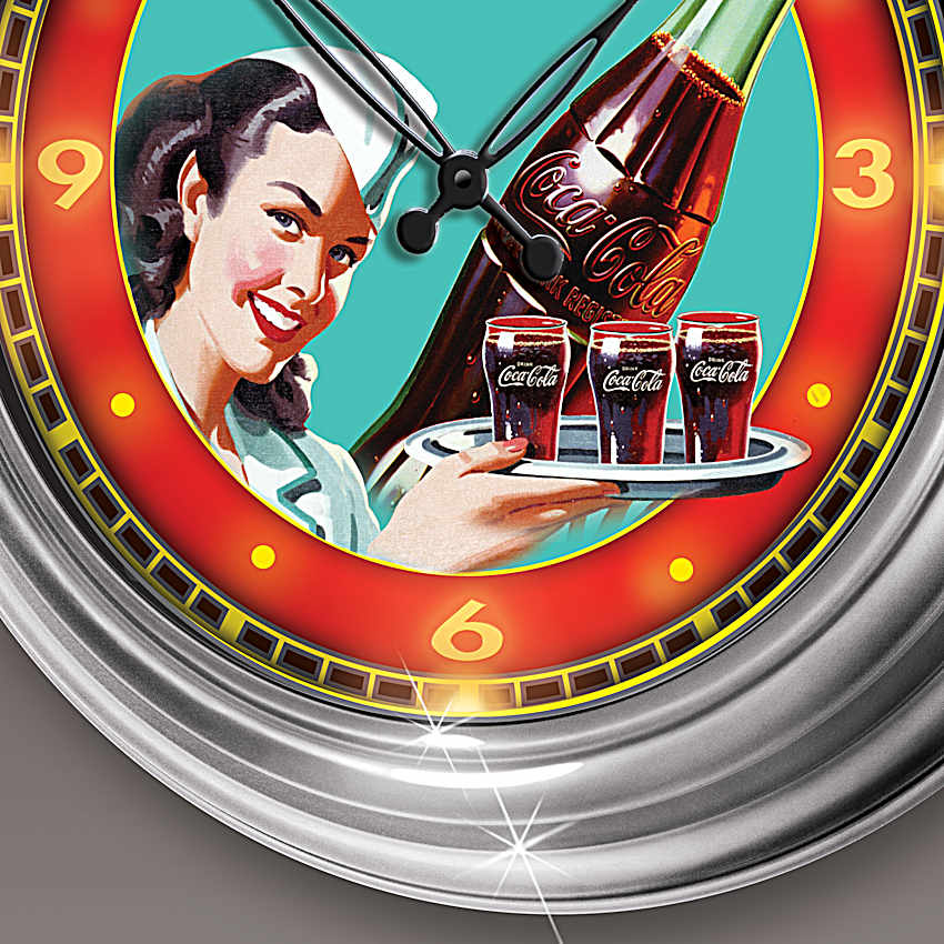 COCA-COLA Illuminated Self-Setting Atomic Wall Clock Featuring