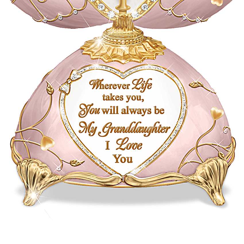 Porcelain Peter Carl Faberge-Style Egg-Shaped Music Box Adorned