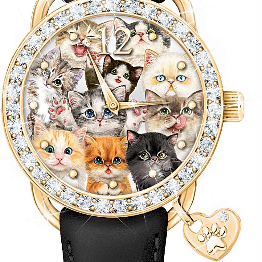 Sassy Cat Gold-Toned Ion-Plated Watch Adorned With Cat Art  display picture 2