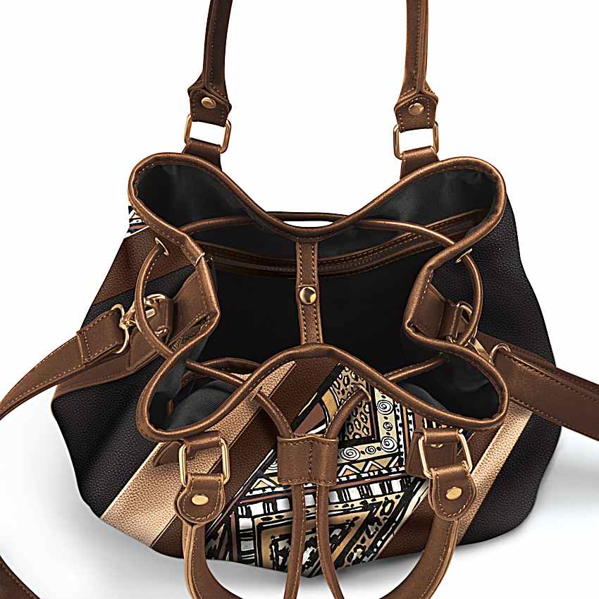 Bob Mackie Palm Desert Brown, Bronze And Black Faux Leather Bucket