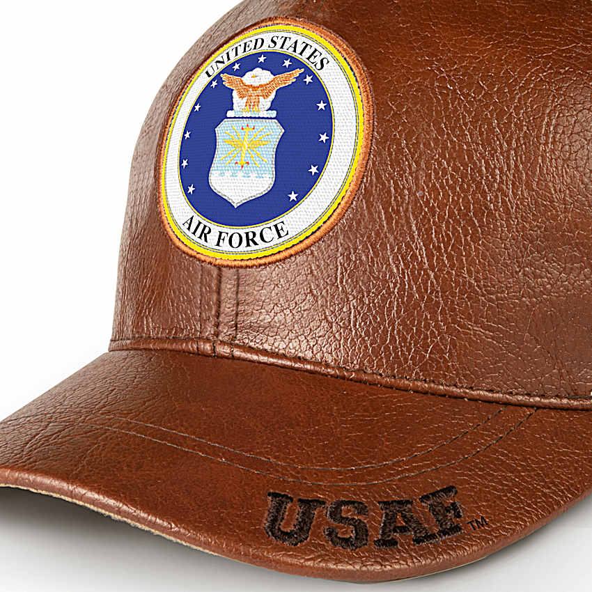 U.S. Air Force Strong Mens Brown Faux Leather Adjustable Hat