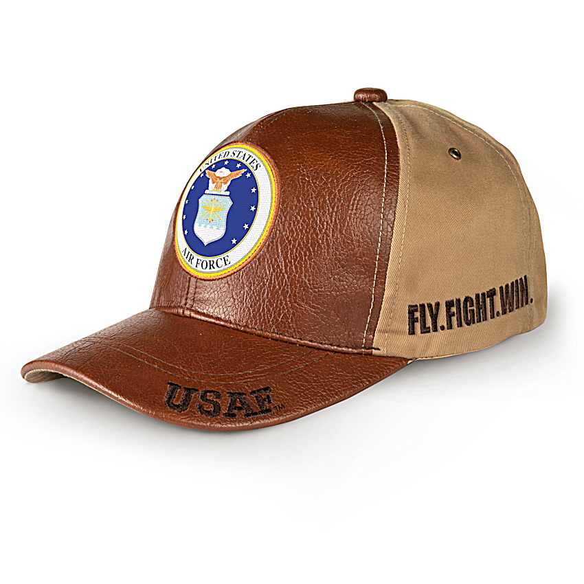 U.S. Air Force Strong Mens Brown Faux Leather Adjustable Hat