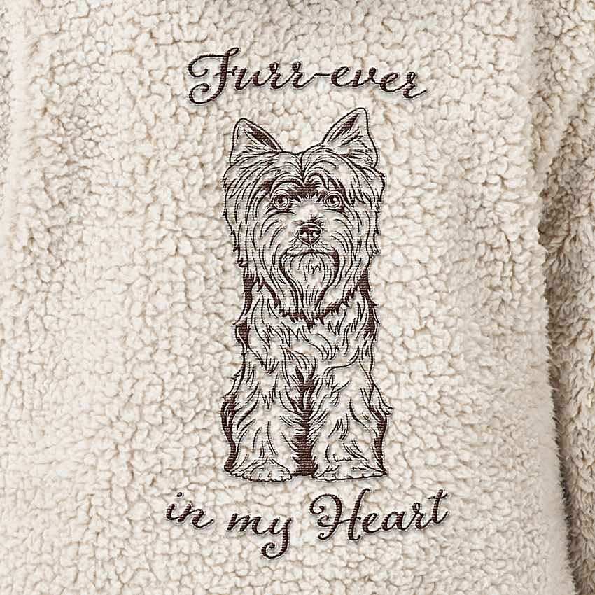 Furr-ever In My Heart Yorkie Ivory Lightweight Sherpa Jacket Lined