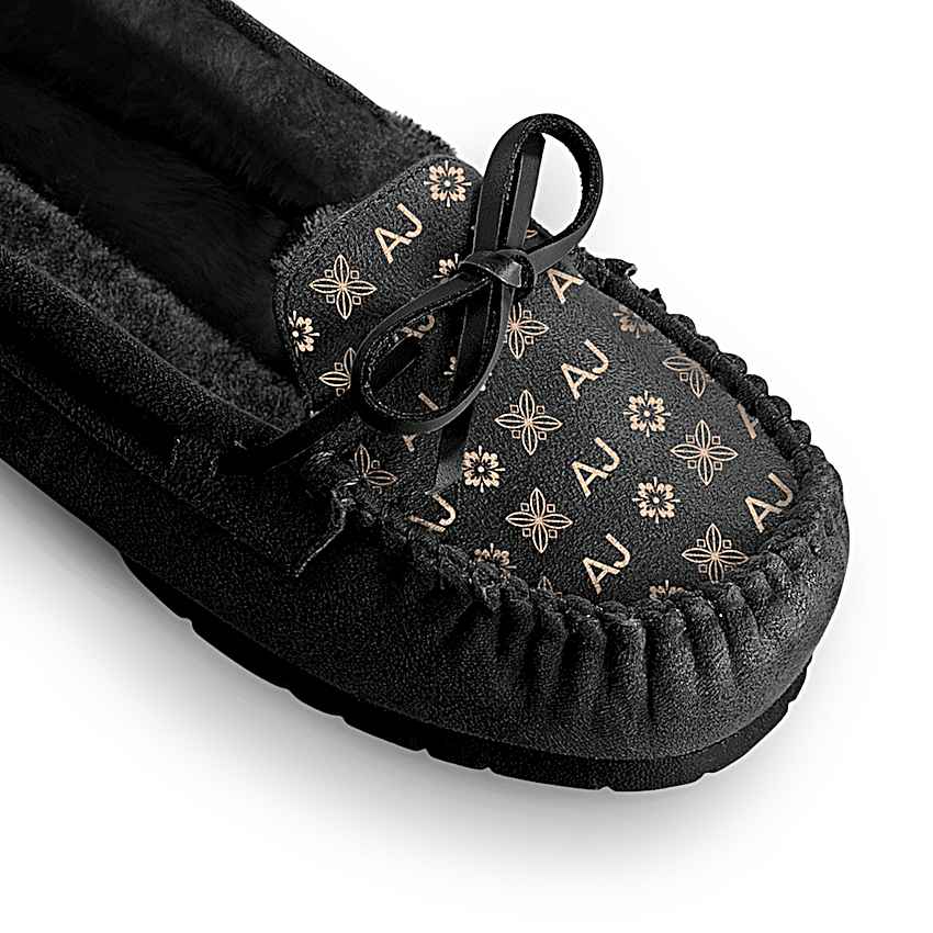 Just My Style Personalized Black Suede Moccasin-Style Slippers