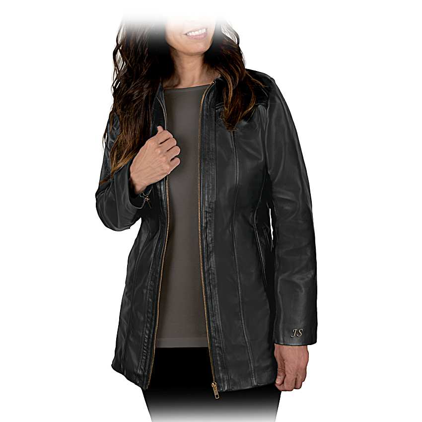 Black Leather Jacket With A Geometric Lining And Personalized With