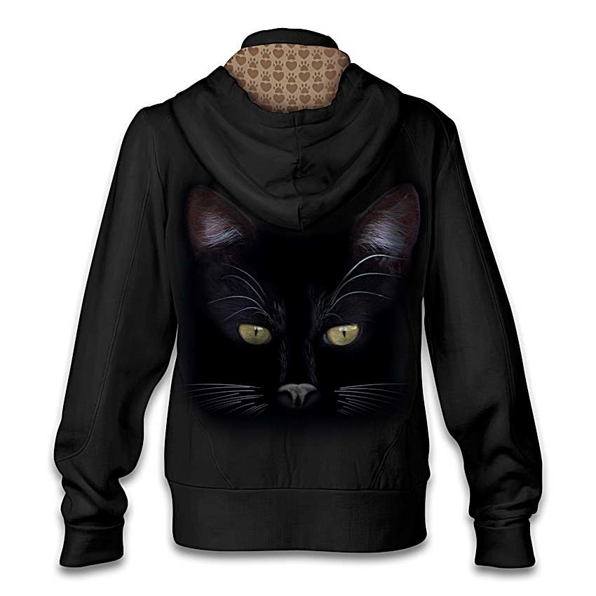トップス Off White 19AW WIZARD AND CAT HOODIE MystiCool Cat Black Cotton-Blend Knit Hoodie Featuring Cat Art