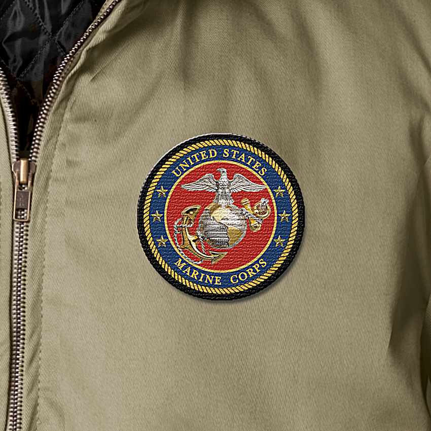 U.S. Marines Mens Full-Zip Khaki Bomber Jacket Featuring 4