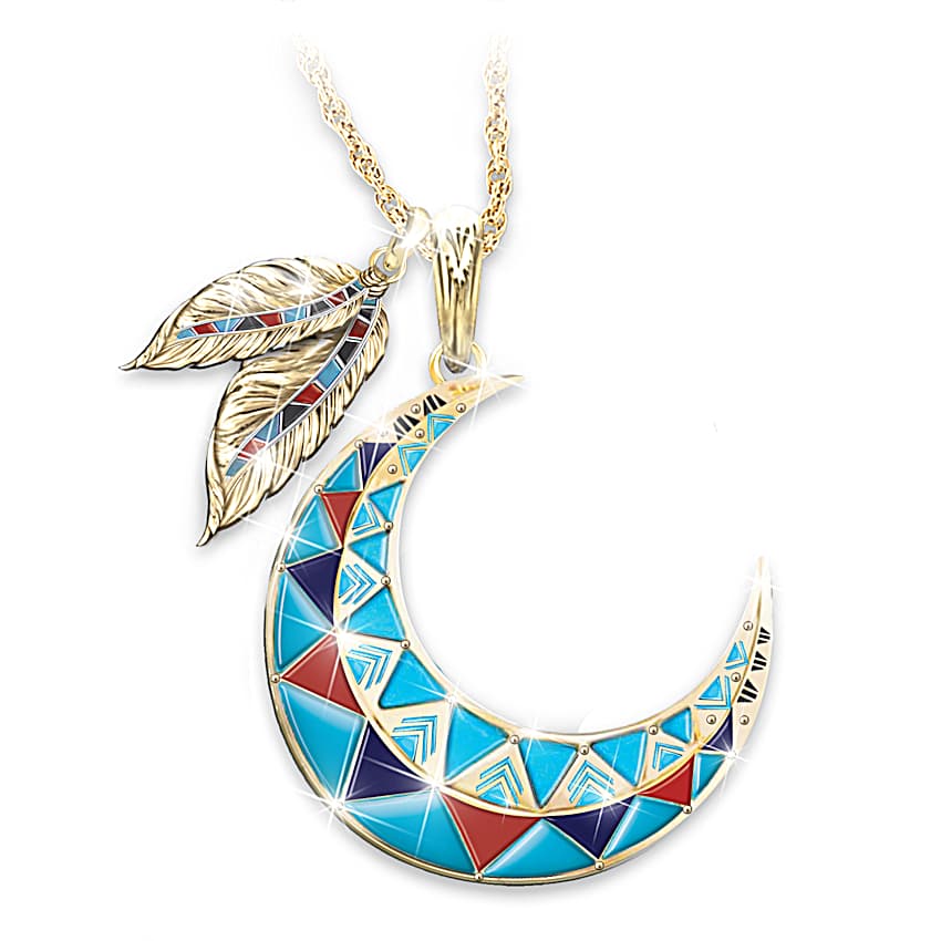 18K Gold-Plated Crescent Moon Pendant Adorned With Hand-Cut