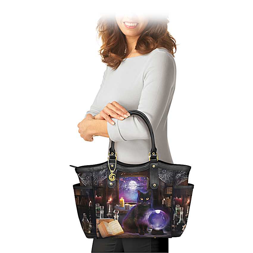 Womens Black Shoulder Tote Bag With Gold-Toned Hardware Featuring