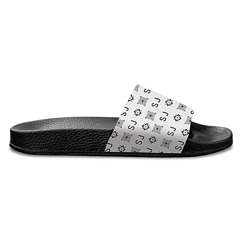 Just My Style Personalized White Faux Leather Slide Sandal  display picture 3