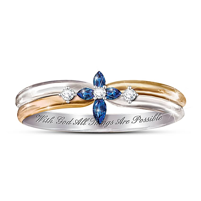 Sterling Silver Ring With 18K Gold-Plated Accents Featuring 4 Blue