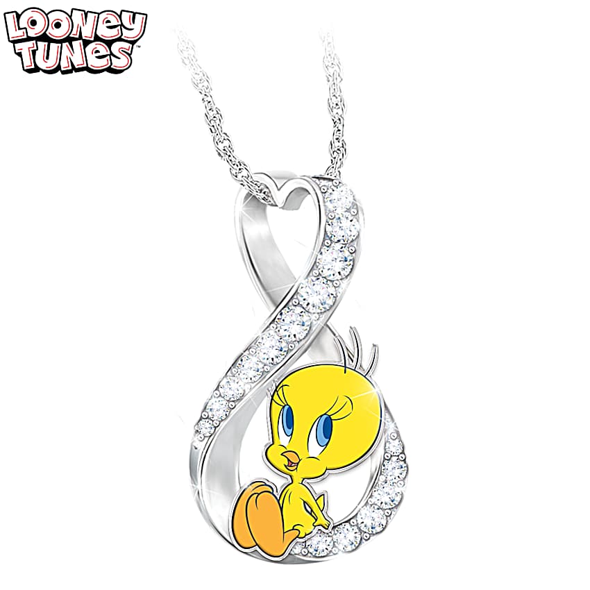 LOONEY TUNES Womens Infinity Pendant Adorned With Tweety And Over