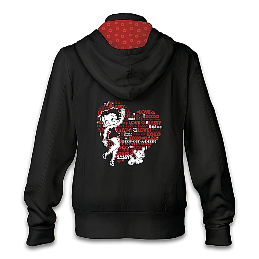 OLD BETTY BOOP NYLON JACKET SIZE L〜XL Black Cotton Blend Full-Zip Jacket Featuring Betty Boop And Pudgy