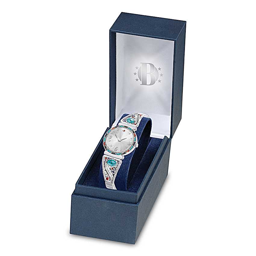 Southwest Silver Tone Watch With Sculpted Eagle Feathers And  display picture 2