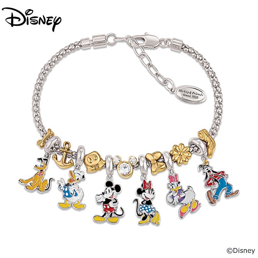 Stainless Steel Charm Bracelet Adorned With 6 Disney Character