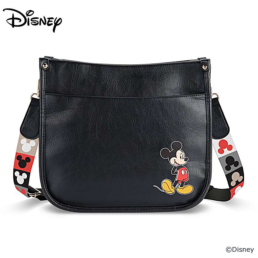 Black Faux Leather Handbag Adorned With Disneys Mickey Mouse 