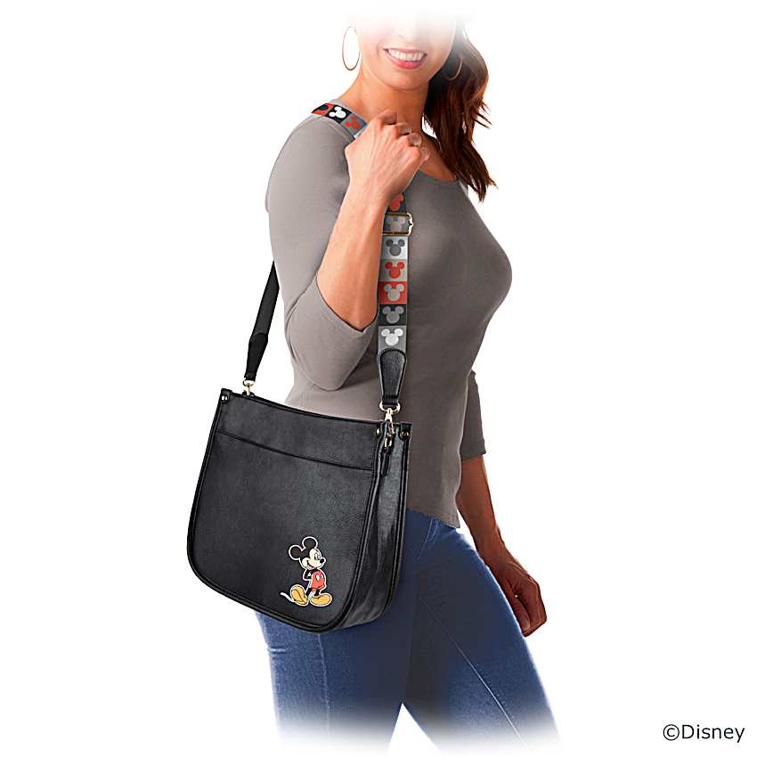 Black Faux Leather Handbag Adorned With Disneys Mickey Mouse