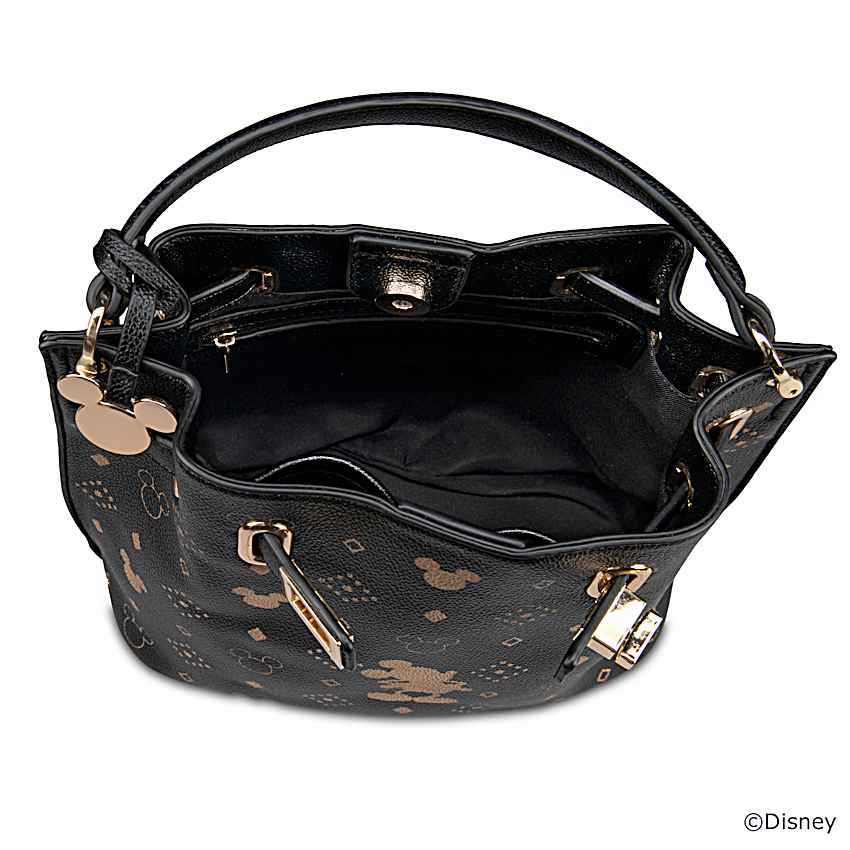 Black Faux Leather Bucket Bag Adorned With An All Over  display picture 1
